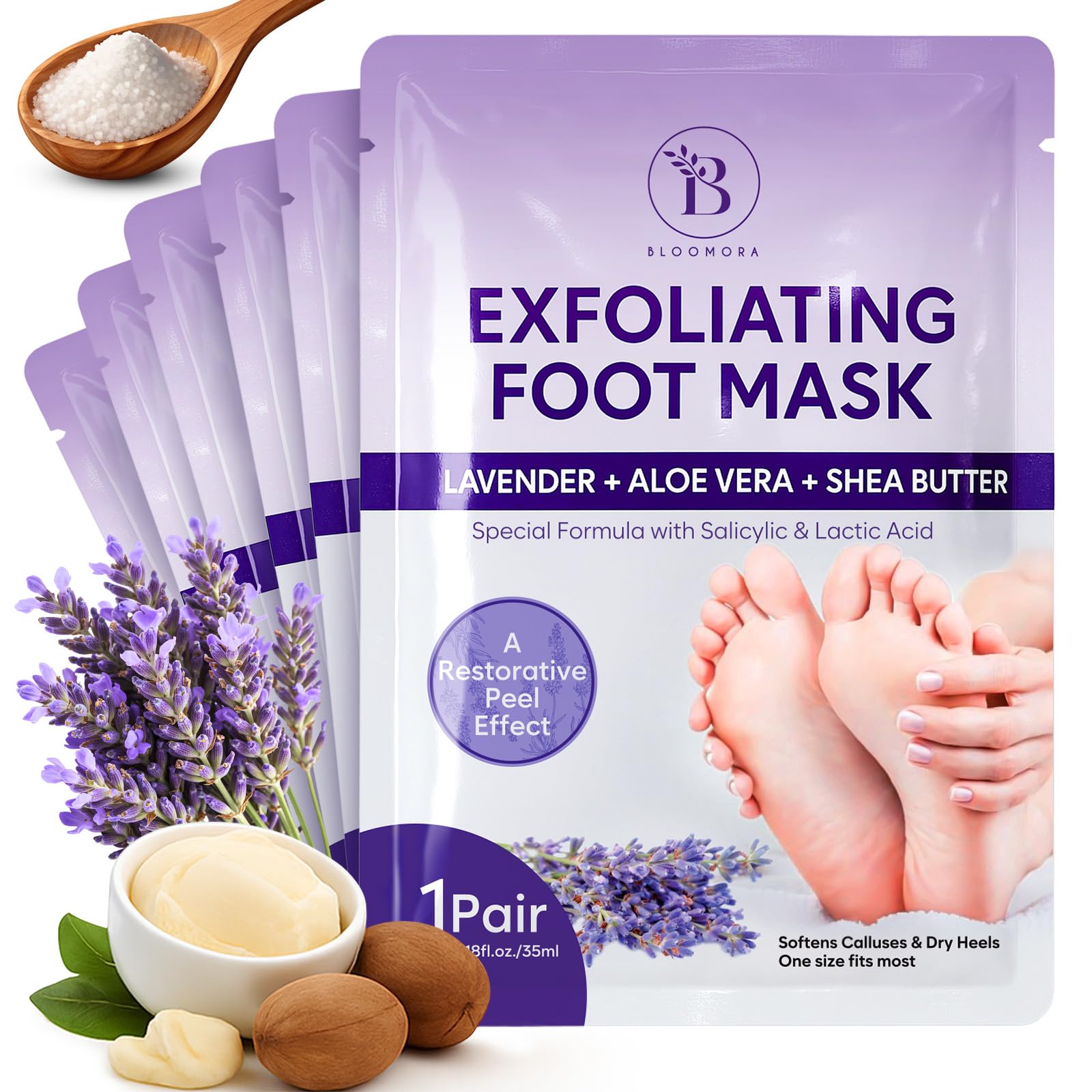 Foot Peel Mask - 6 Pairs Exfoliating Lavender & Shea Butter