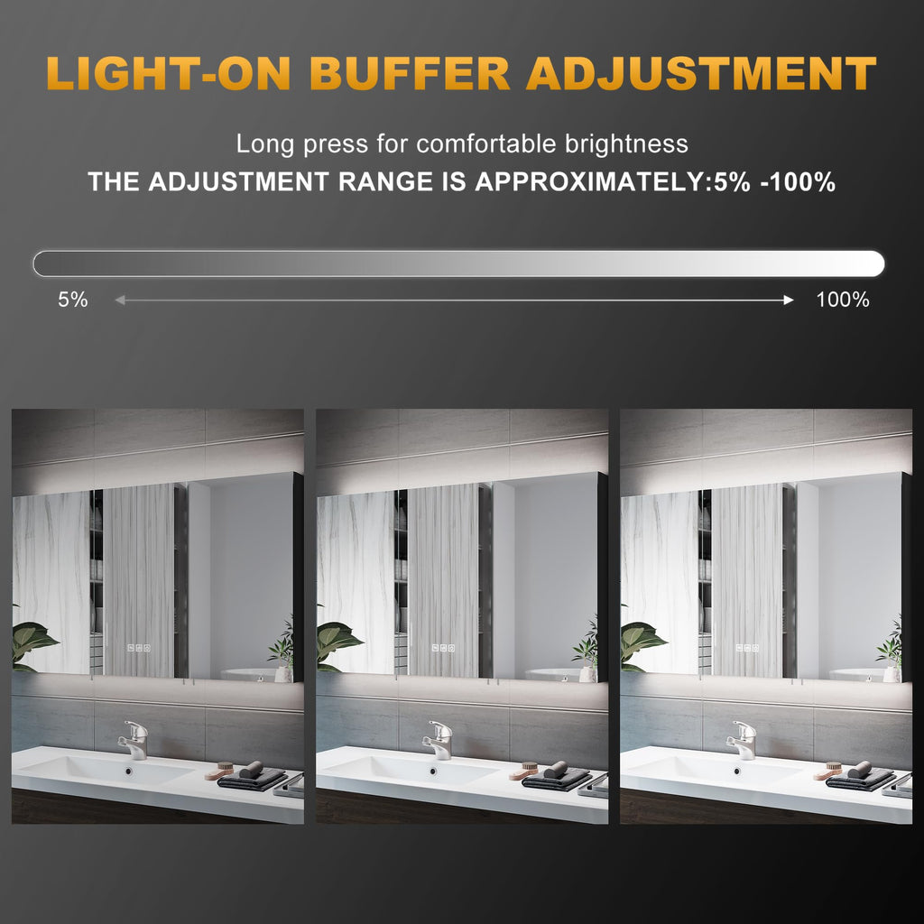 ELEGANT LED Bathroom Cabinet with Shaver Socket Triple Door Wall Mounted Black Bathroom Mirror Cabinets with Three-color Infinitely Dimmable and - image 3