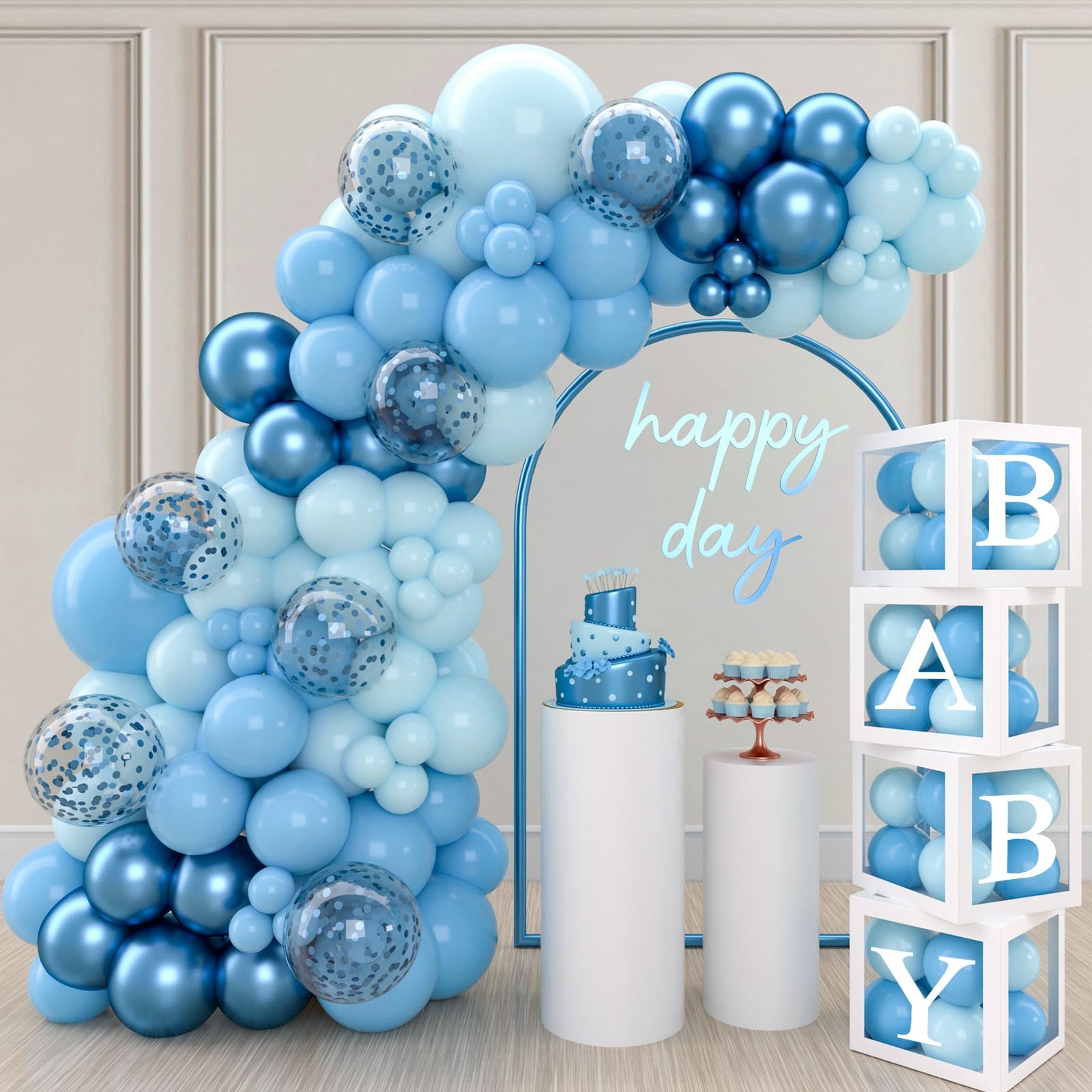 131pcs Blue Baby Shower Balloon Arch Kit with 4 Boxes