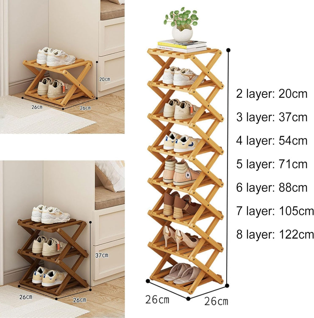 Jolof Store Bamboo Folding Shoe Rack – Narrow Portable 6-Tier Organizer