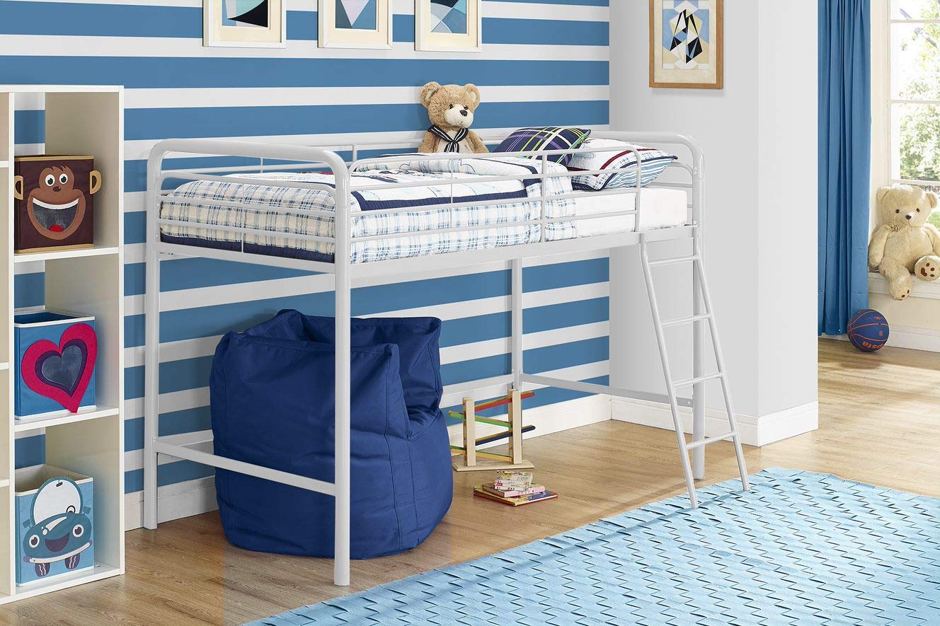 DHP Midsleeper Bunk Bed – White Metal Single Bed Frame
