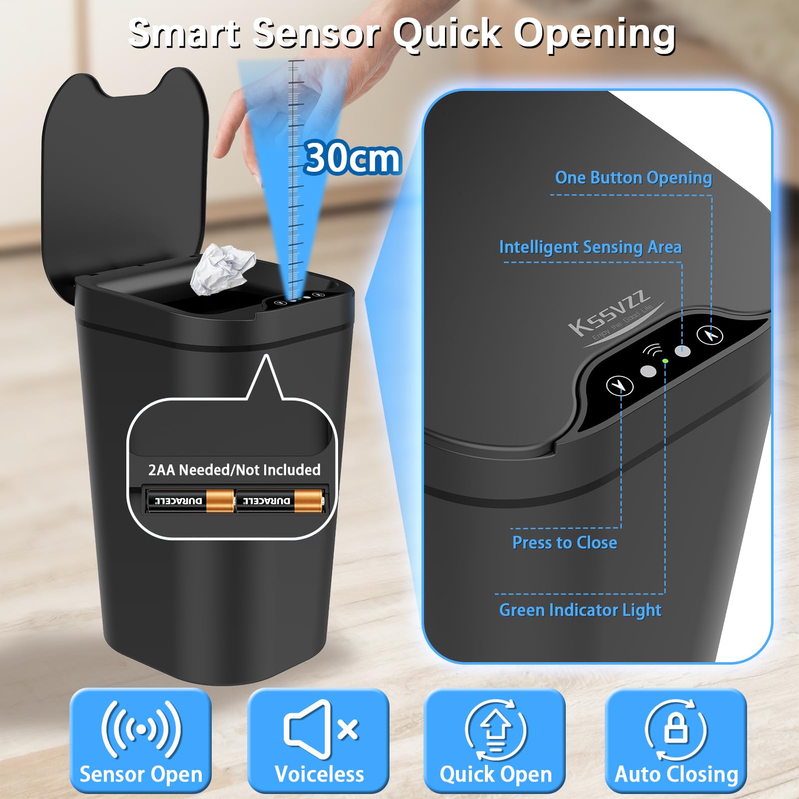 Kssvzz 2-Pack Smart Sensor Trash Can – 2.5 Gallon Slim Waterproof Bin