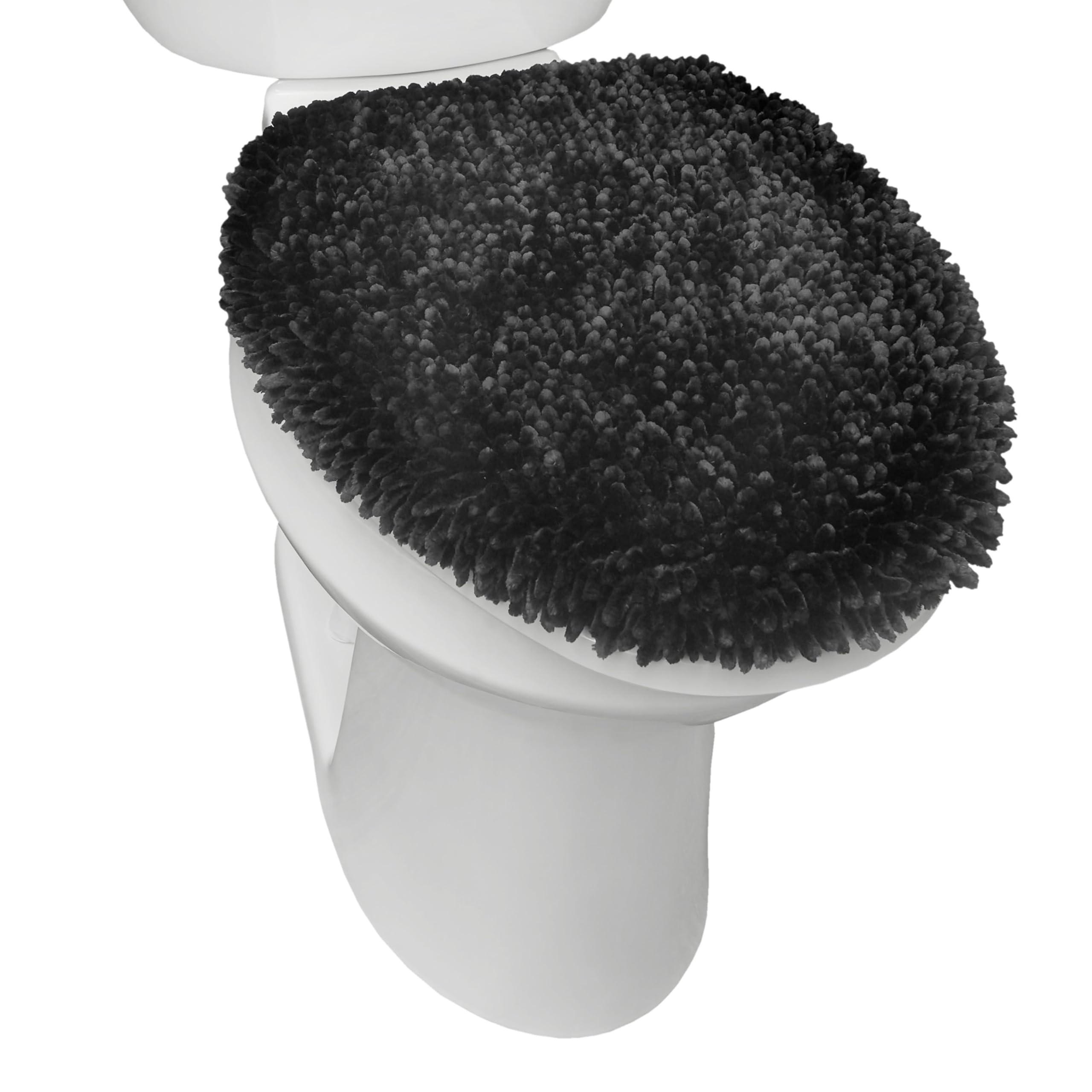 Spa Step Plush Chenille Toilet Lid Cover - Black, 18.5x19.6