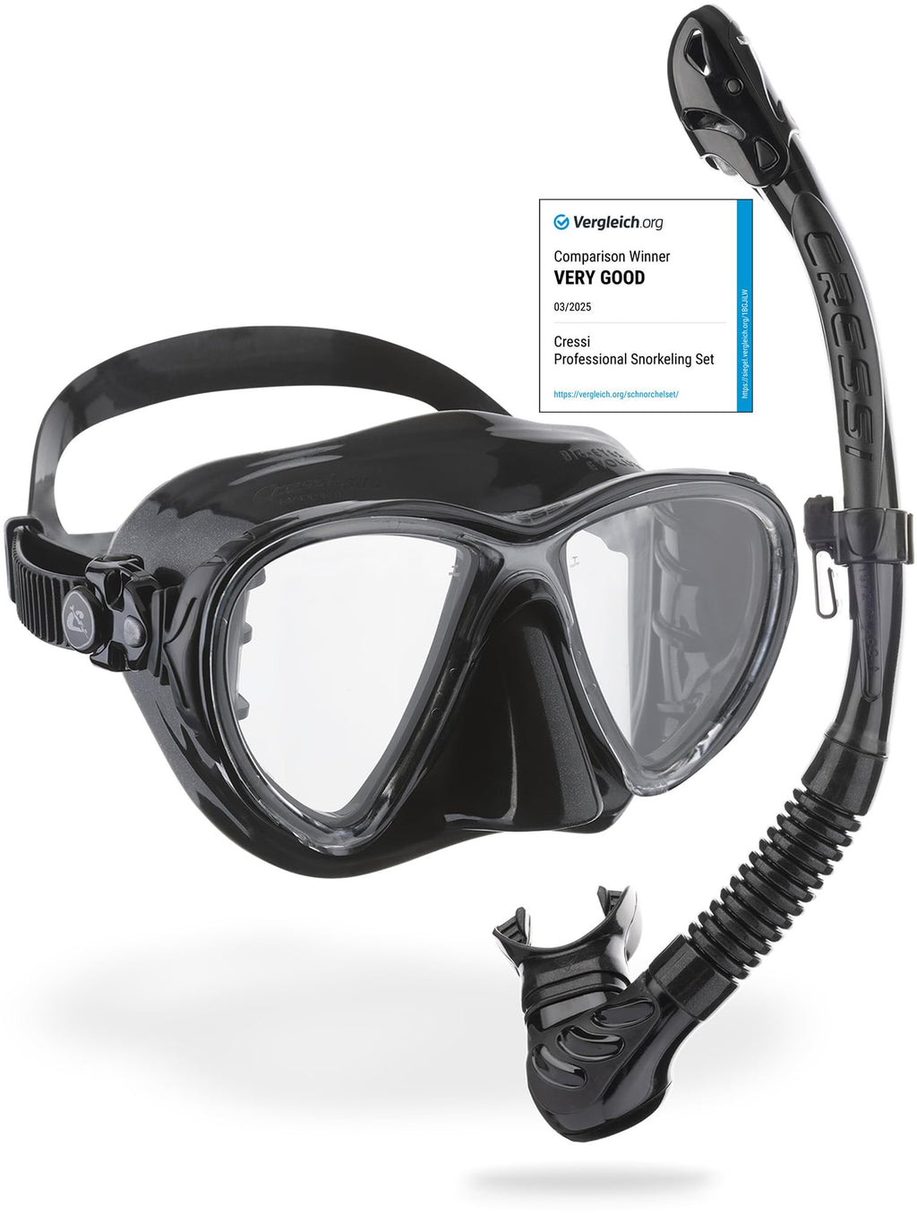 Cressi Big Eyes Evolution & Alpha Ultra Dry Snorkel Set – Black Silicone