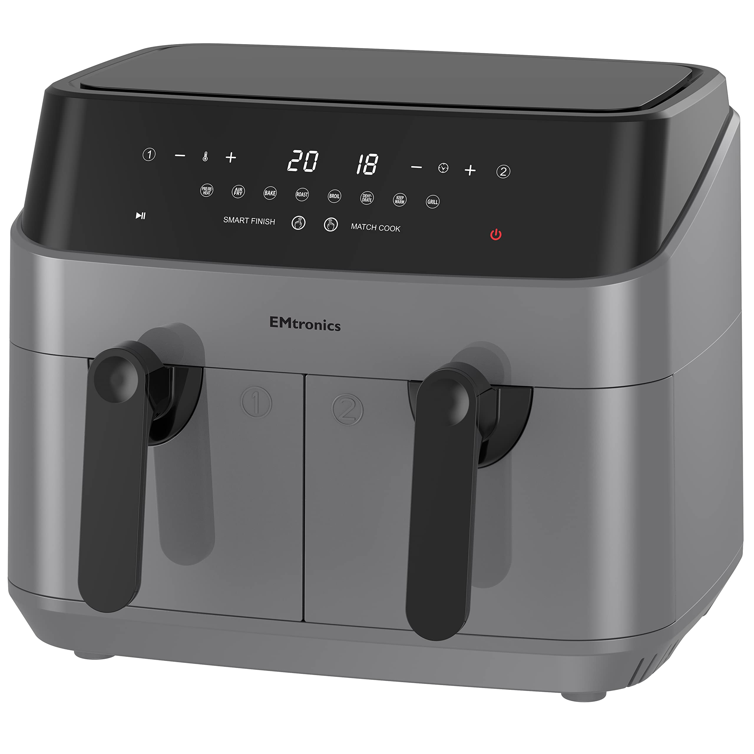 EMtronics Dual Air Fryer | 9L Extra Large Double Basket | 1750W Digital