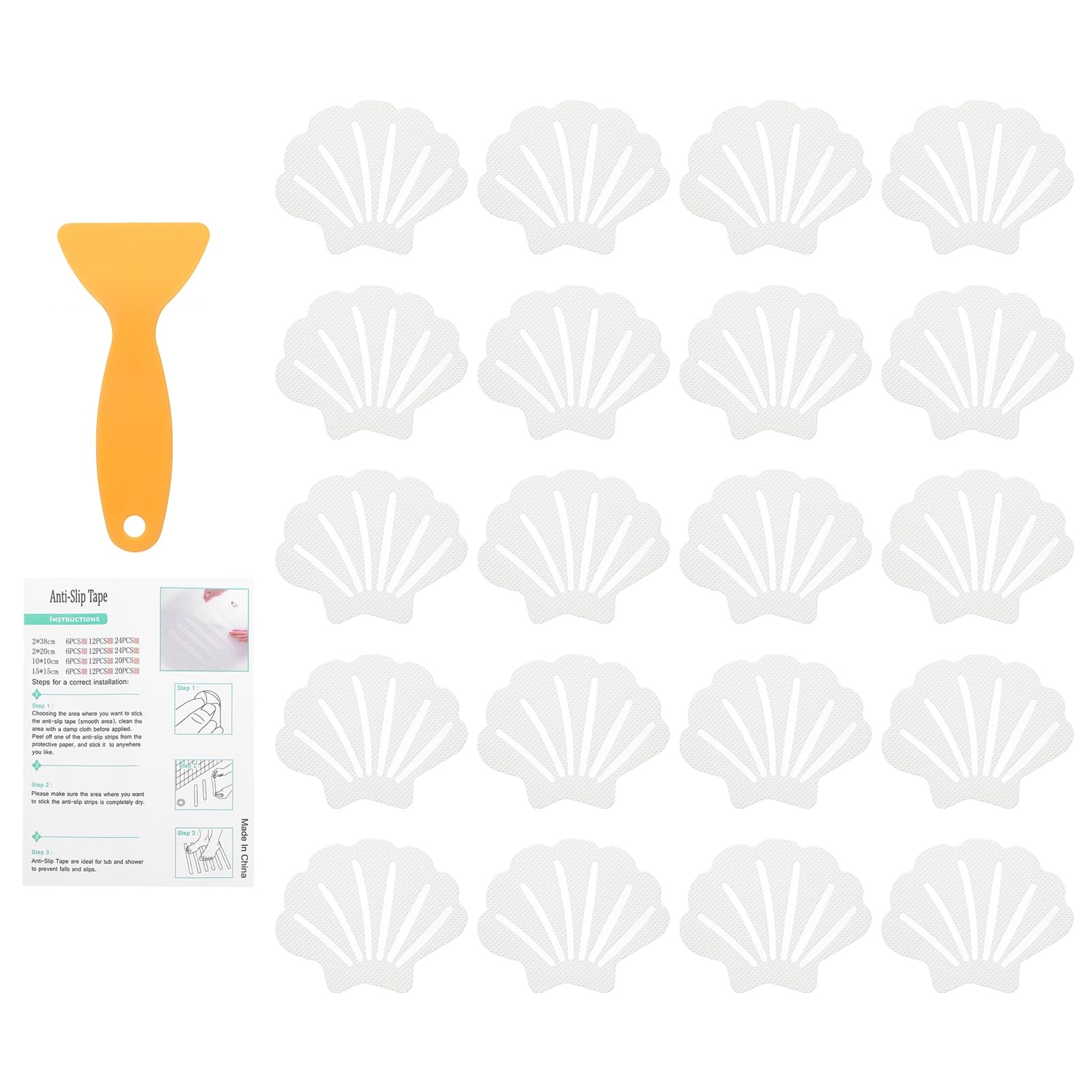 Jolof Store 20Pcs Shell Non-Slip Bathtub Stickers - White PEVA with Scraper