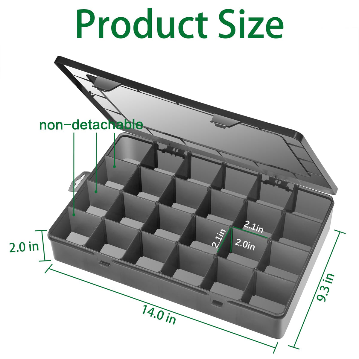 Gbivbe 24 Grids Extra Large Plastic Craft Storage Box, Black Plastic Organizer Container Compartment Bead Storage Box with Adjustable Dividers for - image 5