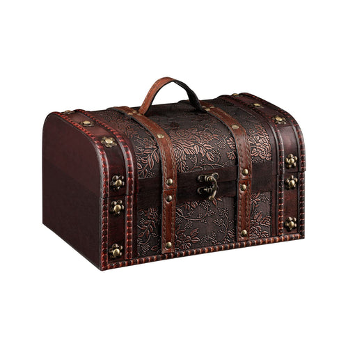 1PLUS Pirate Treasure Chest - Brown Wooden Storage Box with Faux Leather