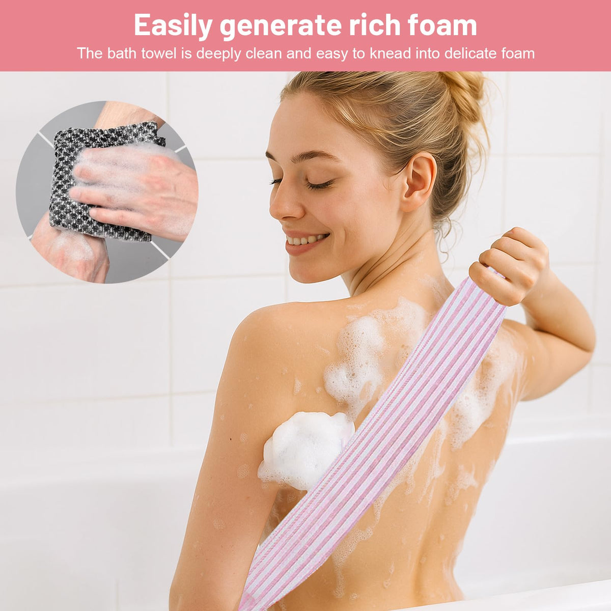 VLUVLA Exfoliating Antibacterial Shower Towel, Japanese Exfoliating Shower Towel, Back Exfoliator, Double-Sided Washcloth - image 4