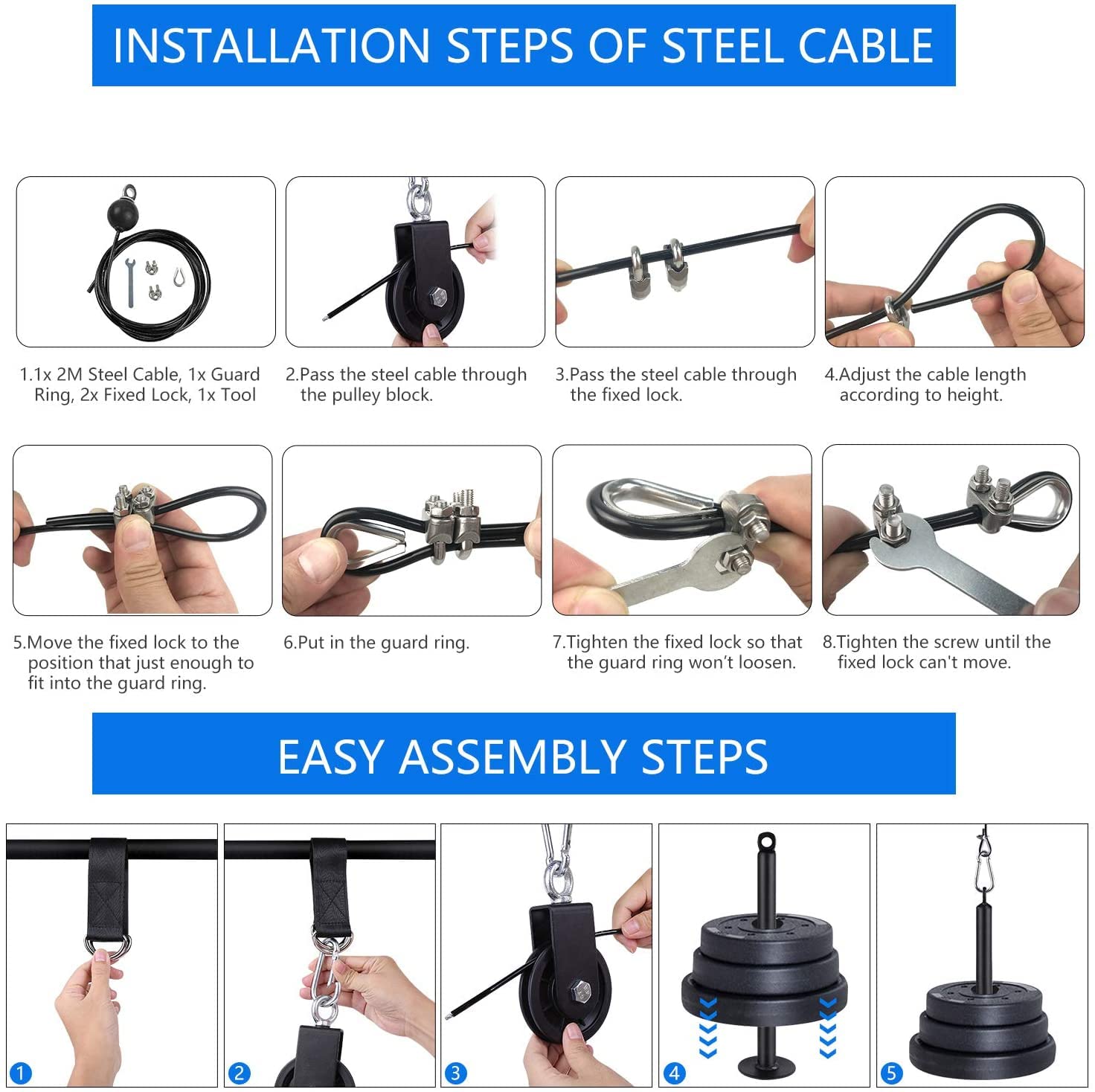 LFJ 12Pcs LAT Pulley System | Home Gym Cable Machine with Tricep Rope