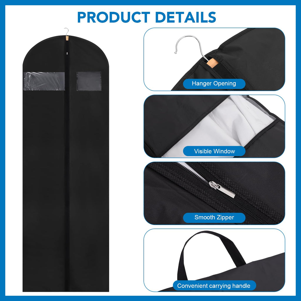 Dntorx 2PCS Long Dress Bags Covers PEVA Wedding Dress Bags 71in, Black - image 3