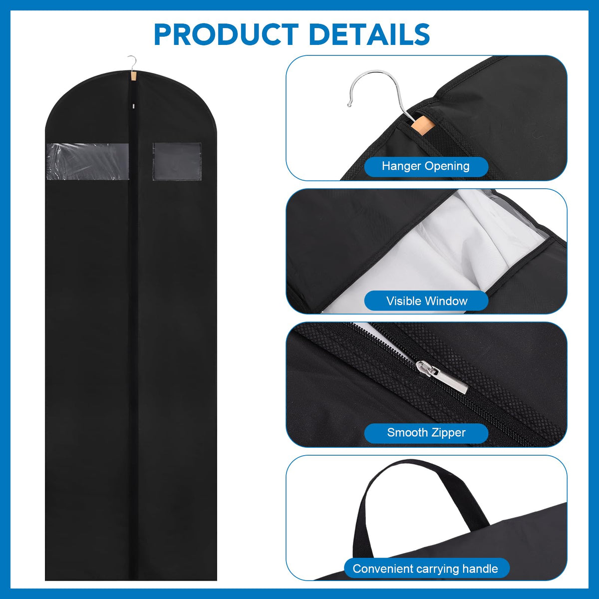 Dntorx 2PCS Long Dress Bags Covers PEVA Wedding Dress Bags 71in, Black - image 3