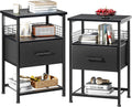 LAKEMID Nightstand Set of 2 – 3-Tier End Table with Fabric Drawer