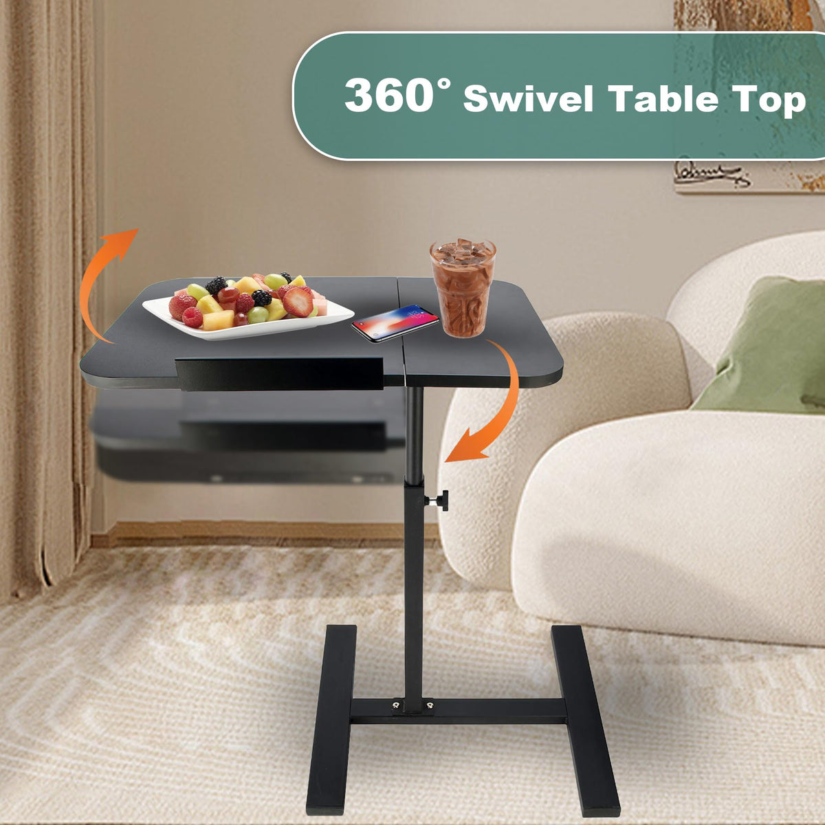 Kiss Me C Shaped Side Table, Height Adjustable,Narrow Laptop Desk - image 3