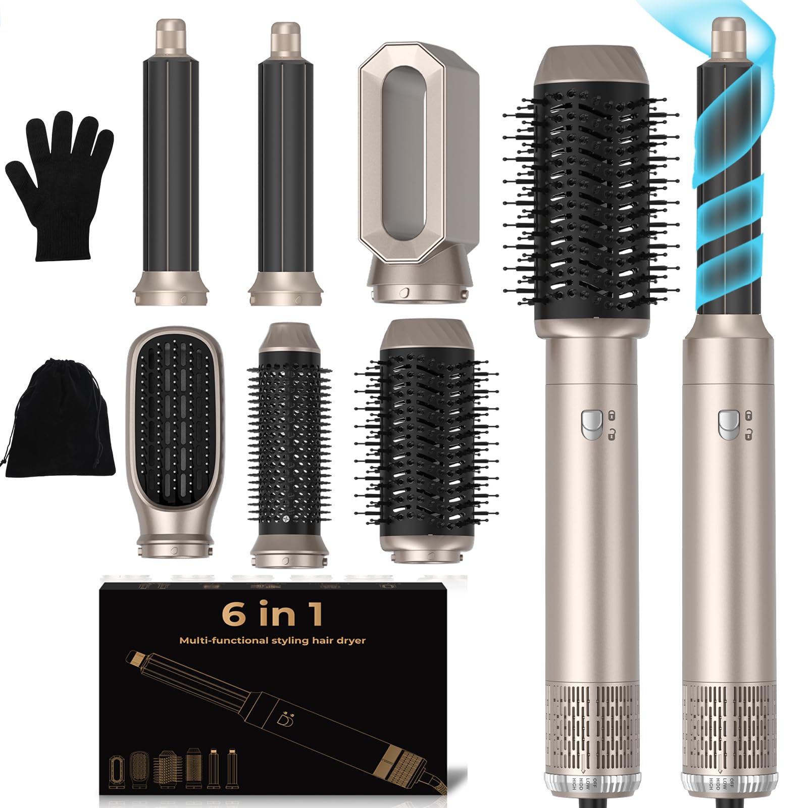 6-in-1 Air Styler | 1000W Ionic Hair Dryer Brush & Curler