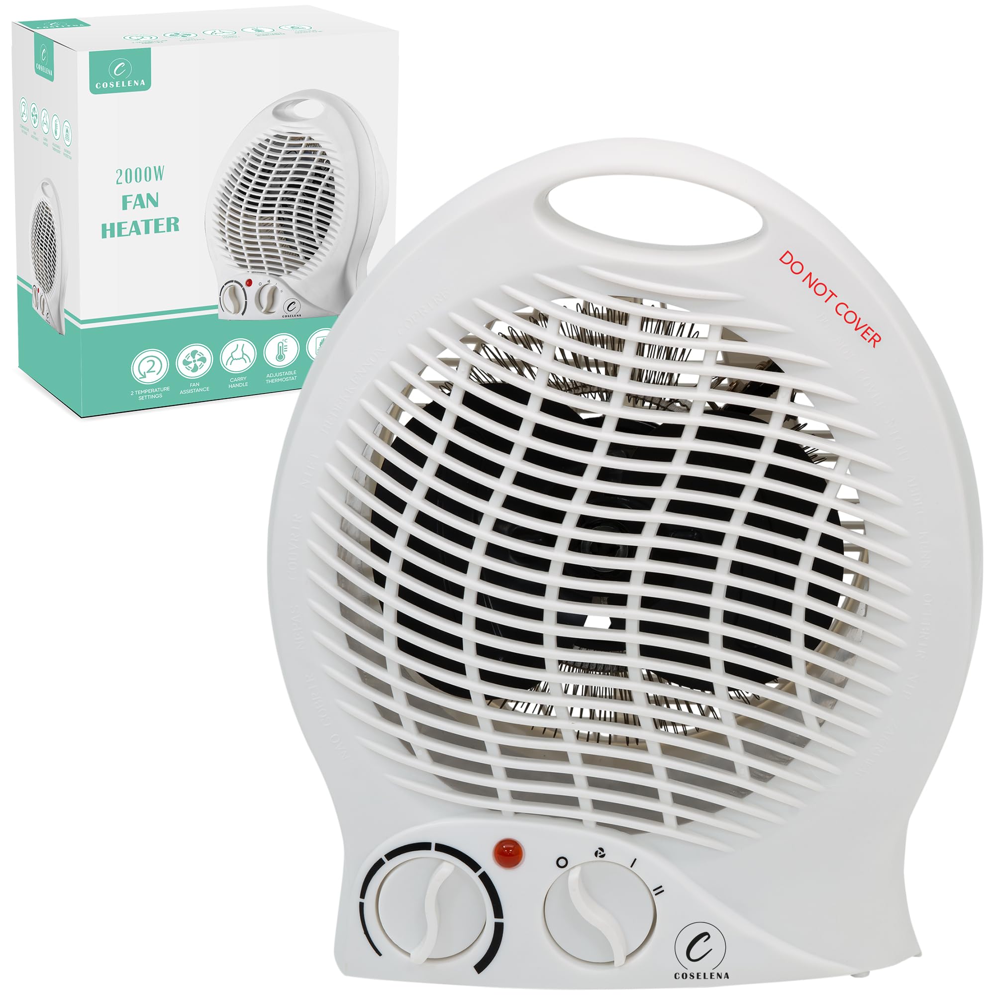 Coselena Electric Fan Heater – 2KW Portable Space Heater with Thermostat