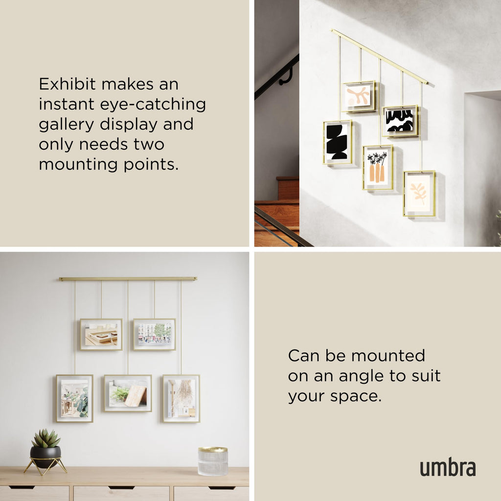 Umbra Exhibit Gallery Set – Adjustable 5-Photo Hanging Wall Display, Brass