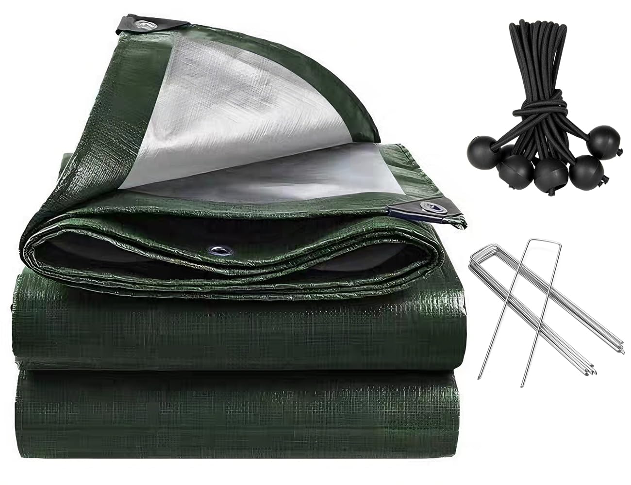 PVEGOS Heavy Duty Waterproof Tarpaulin (3m x 5m) with Bungee Balls