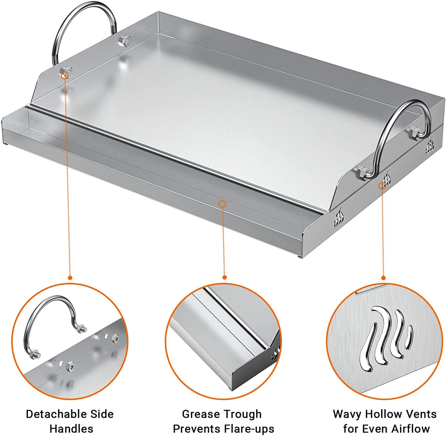 Onlyfire Stainless Steel Rectangle BBQ Griddle Plancha for Gas Grills
