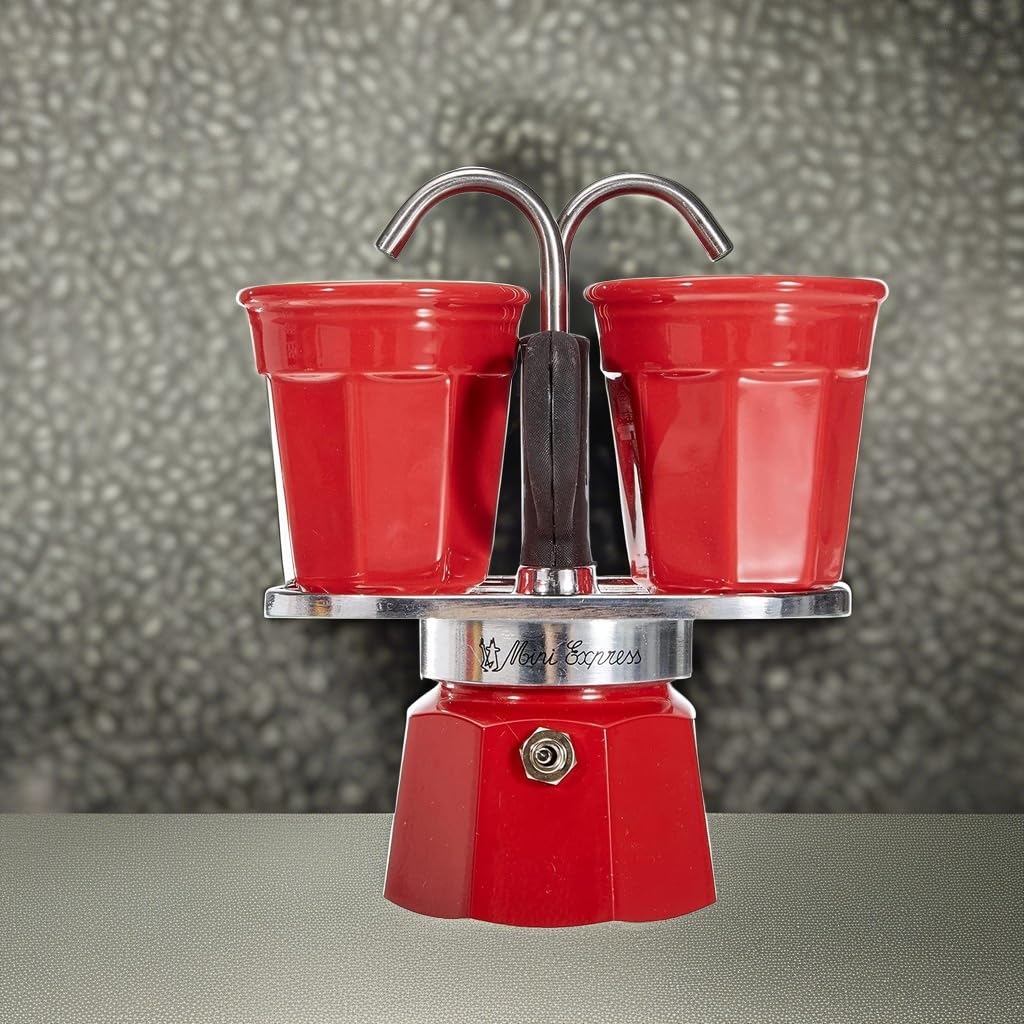 Bialetti Mini Express 2-Cup Espresso Maker – Red Italian Coffee Set