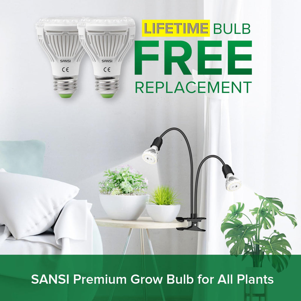 SANSI 300W LED Grow Light | Full Spectrum Double Gooseneck Clip Lamp