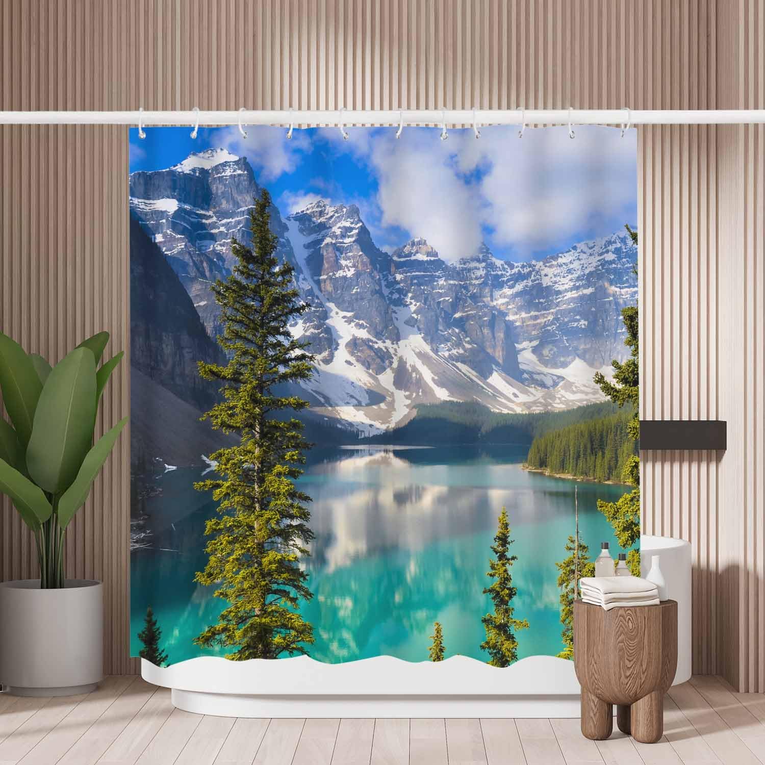 Woutay Snow Mountain Lake Shower Curtain | Mold Resistant Polyester