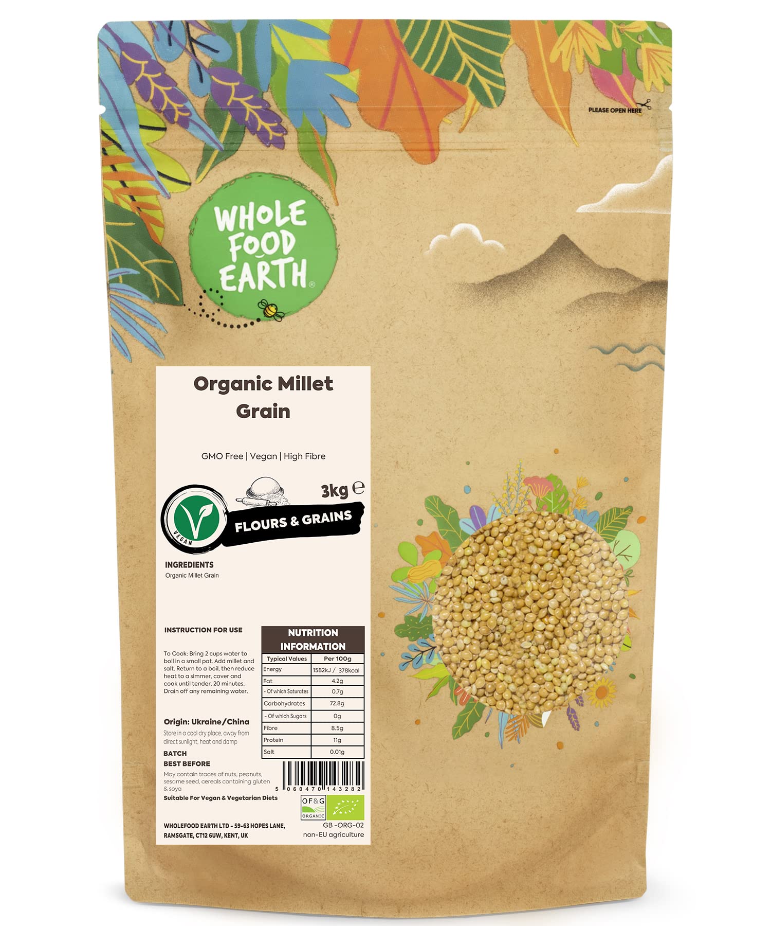 Wholefood Earth Organic Millet Grain – 3kg High Fibre Vegan Superfood