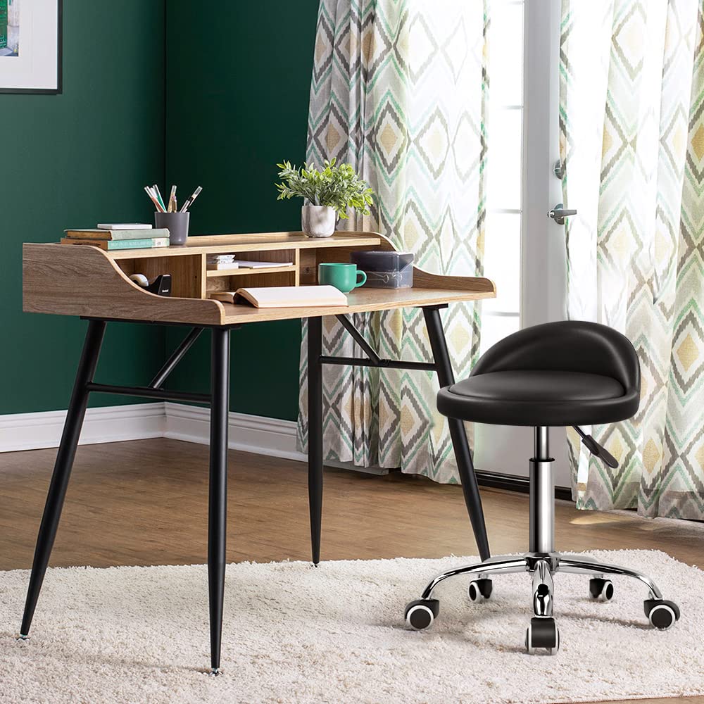 KKTONER PU Leather Rolling Stool with Backrest | Adjustable Swivel Chair
