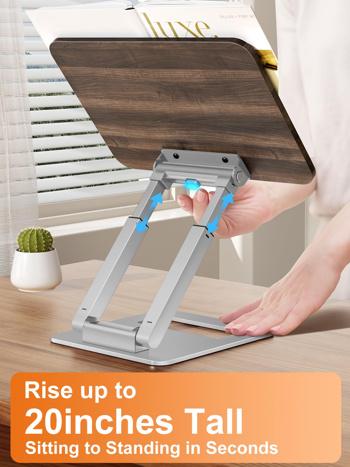 tounee Book Stand, Adjustable Metal Wood, Silver for Recipe, Music Scores, Tablet, Laptop - image 2