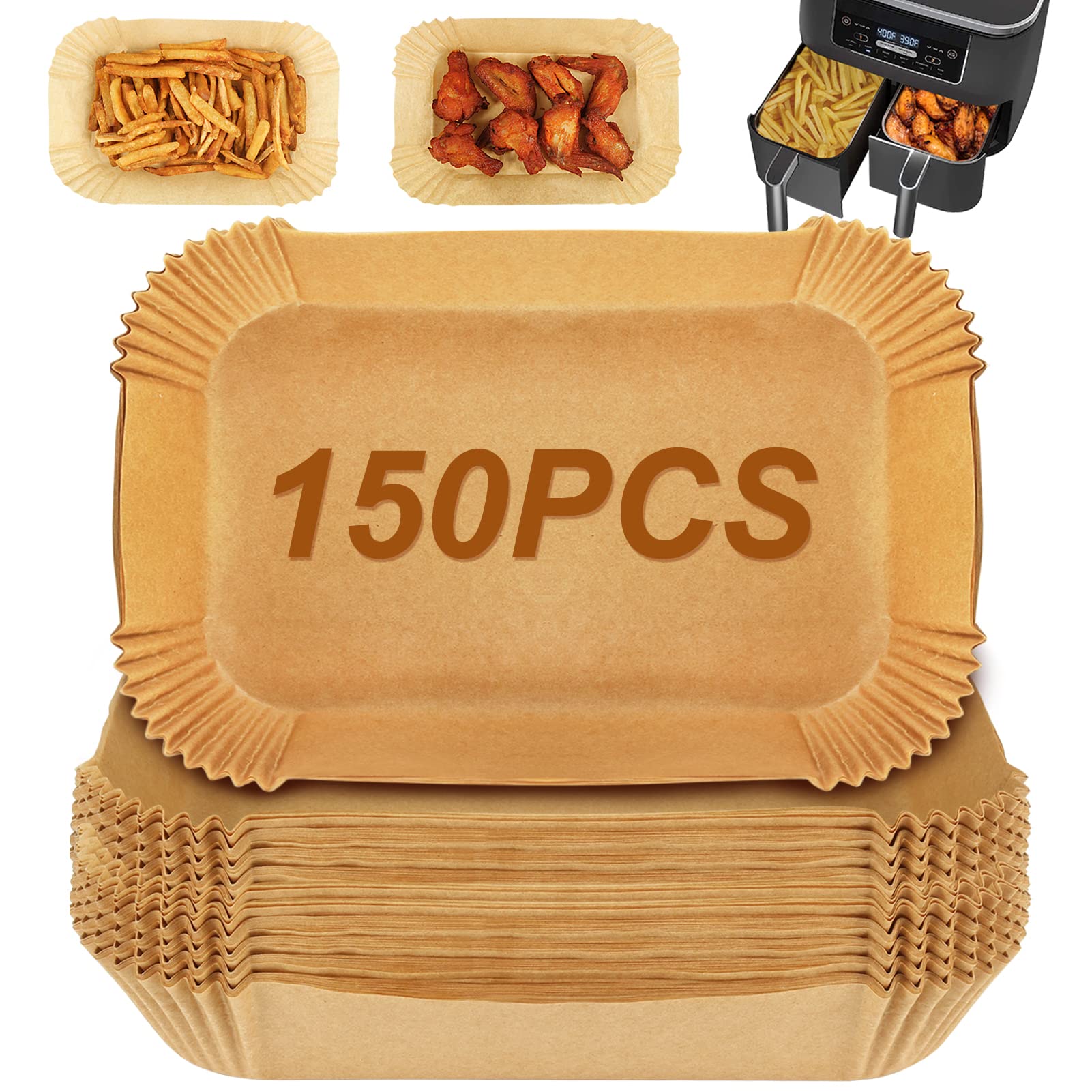 GINOYA 150pcs Air Fryer Paper Liners for Ninja & Tower Dual Basket