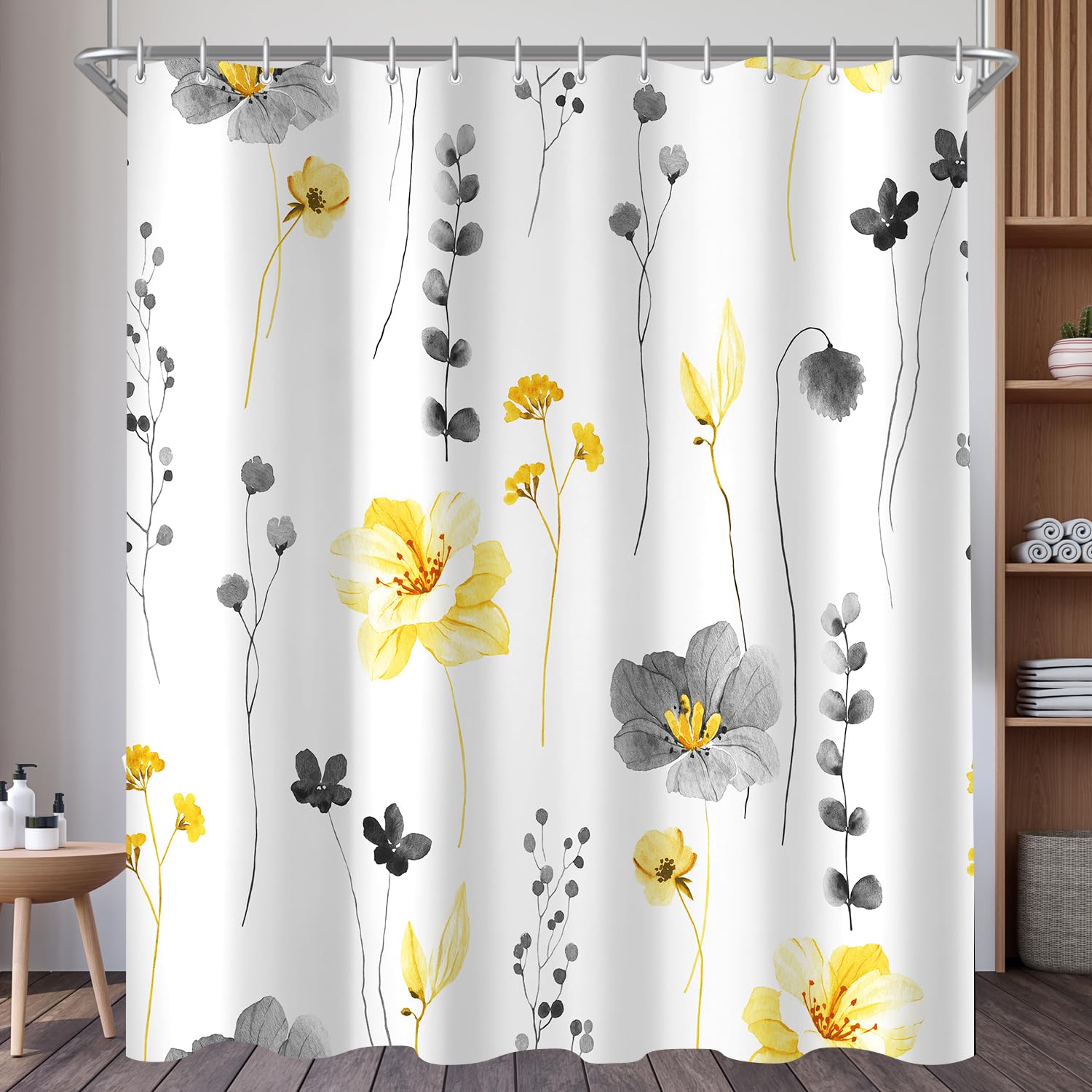 Jolof Store Floral Shower Curtain – Anti-Mould Weighted Polyester, 180x160cm