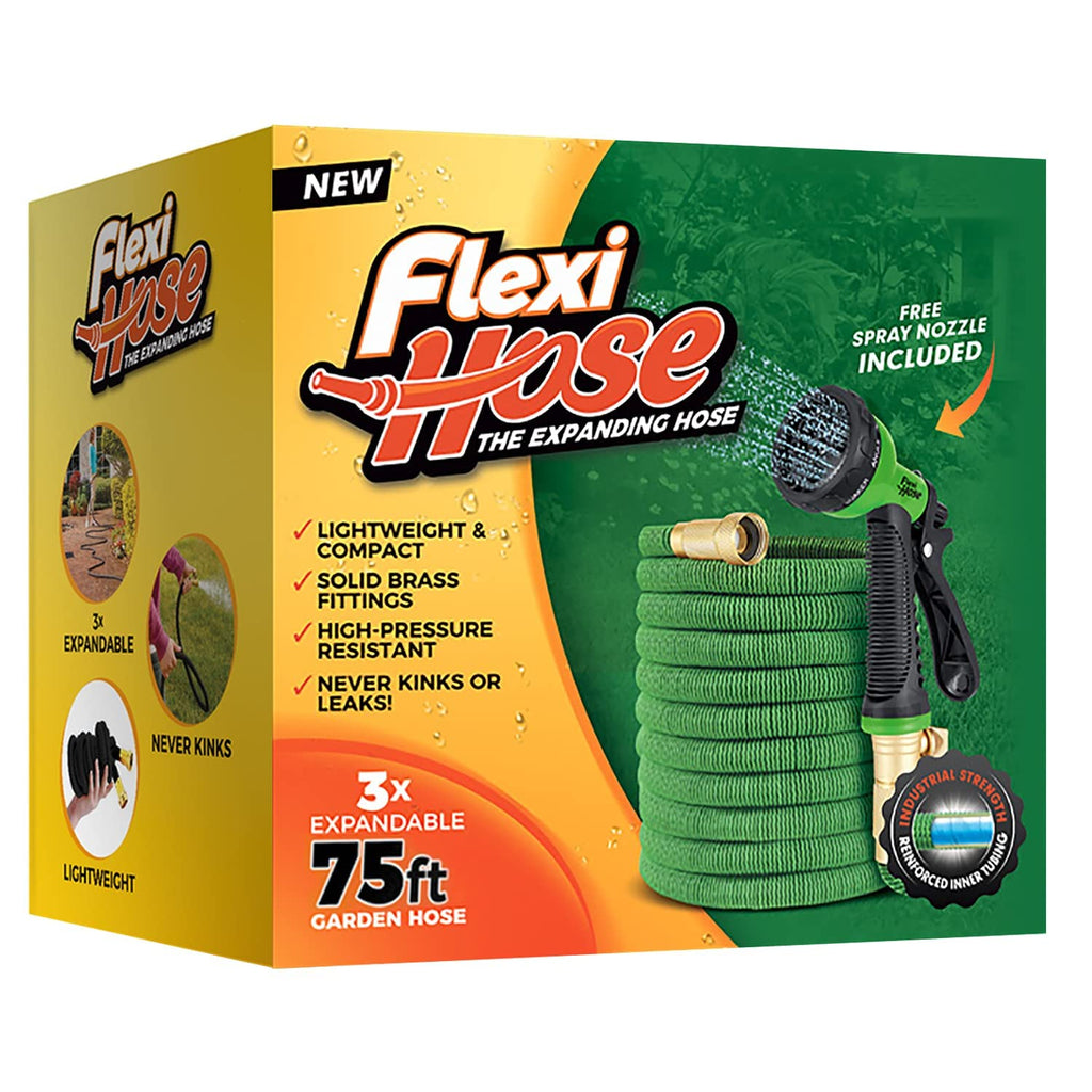 Flexi Hose 75FT Expandable Garden Hose – Heavy Duty with Brass Fittings