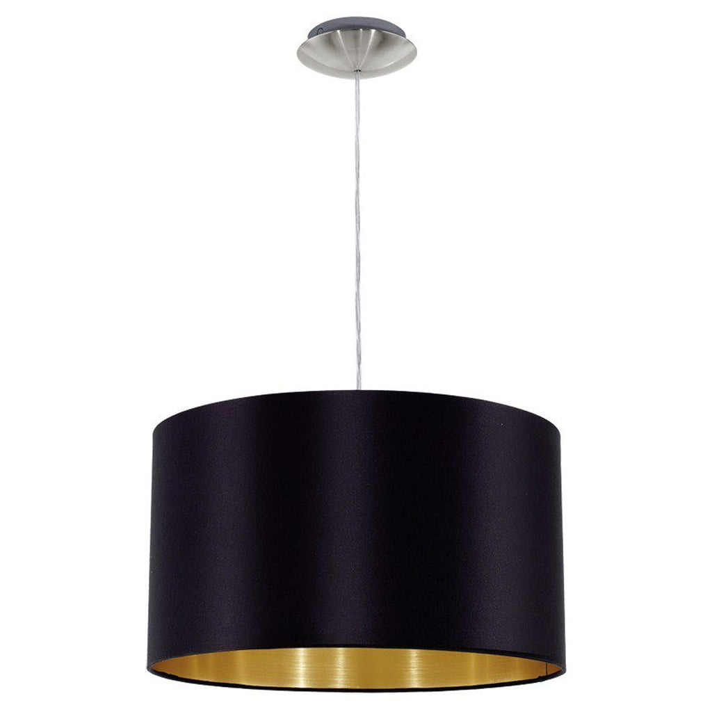EGLO Maserlo Pendant Lamp – Black & Gold Textile Shade, 38cm Nickel Steel