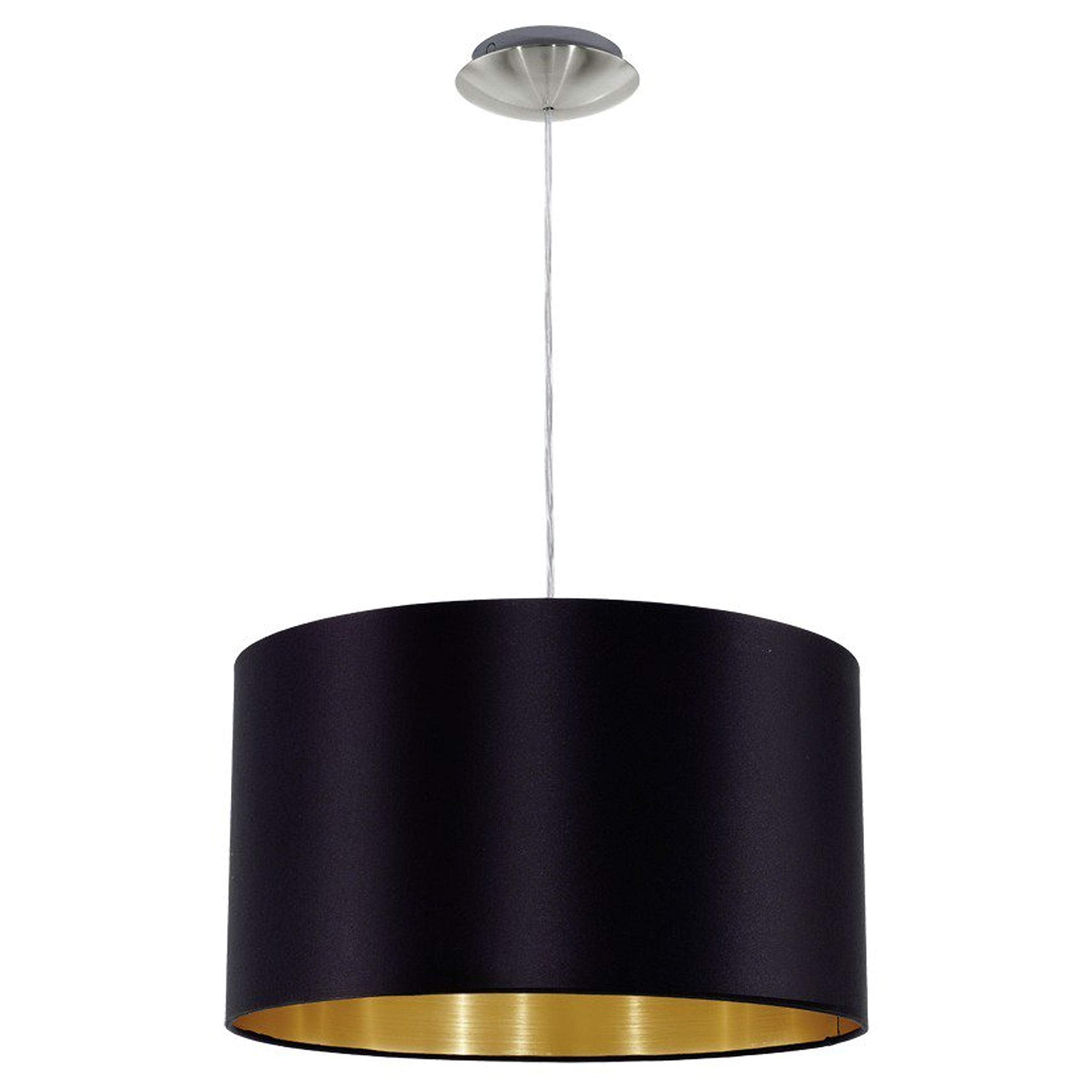 EGLO Maserlo Pendant Lamp – Black & Gold Textile Shade, 38cm Nickel Steel