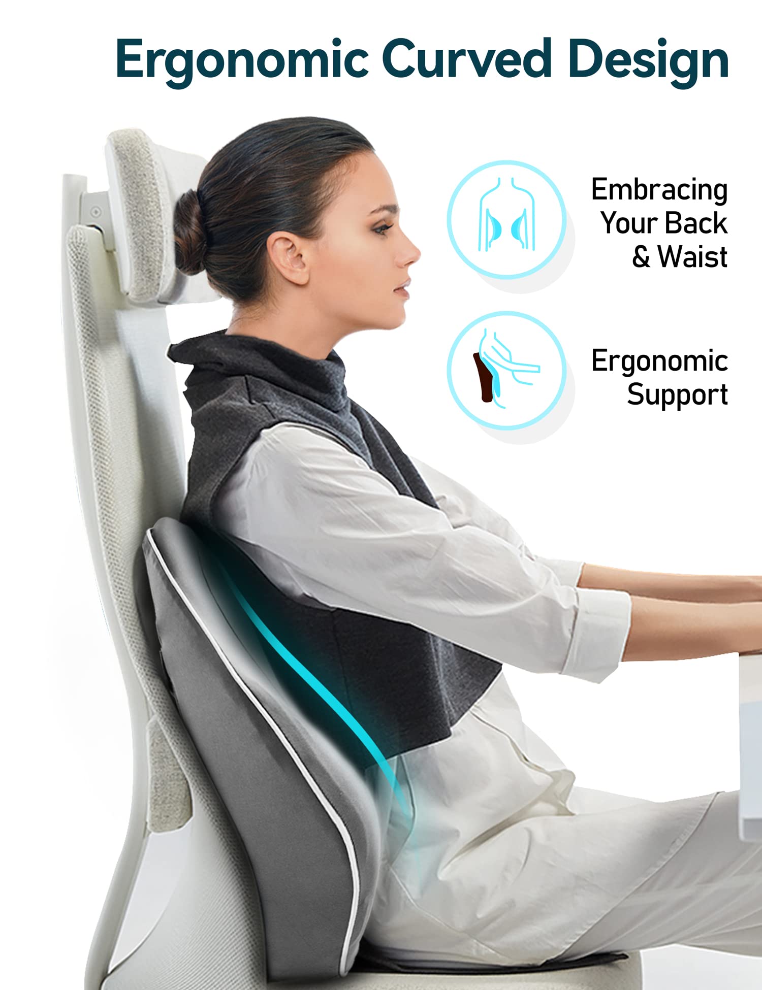 Travel Ease Memory Foam Lumbar Support Cushion for Office Chairs - Grey