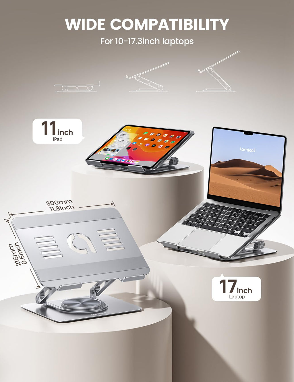 Lamicall Laptop Stand Desk, Laptop Riser - 360° Rotatable Foldable Aluminum Notebook Holder - image 5