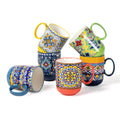 HENXFEN LEAD Bohemian Porcelain Coffee Mugs - 14oz Stackable Set of 6
