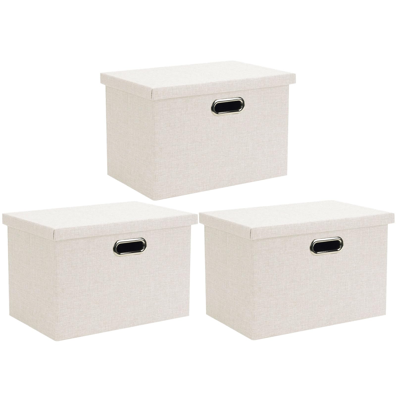 Wintao Collapsible Fabric Storage Boxes with Lids - Beige, 3 Pack