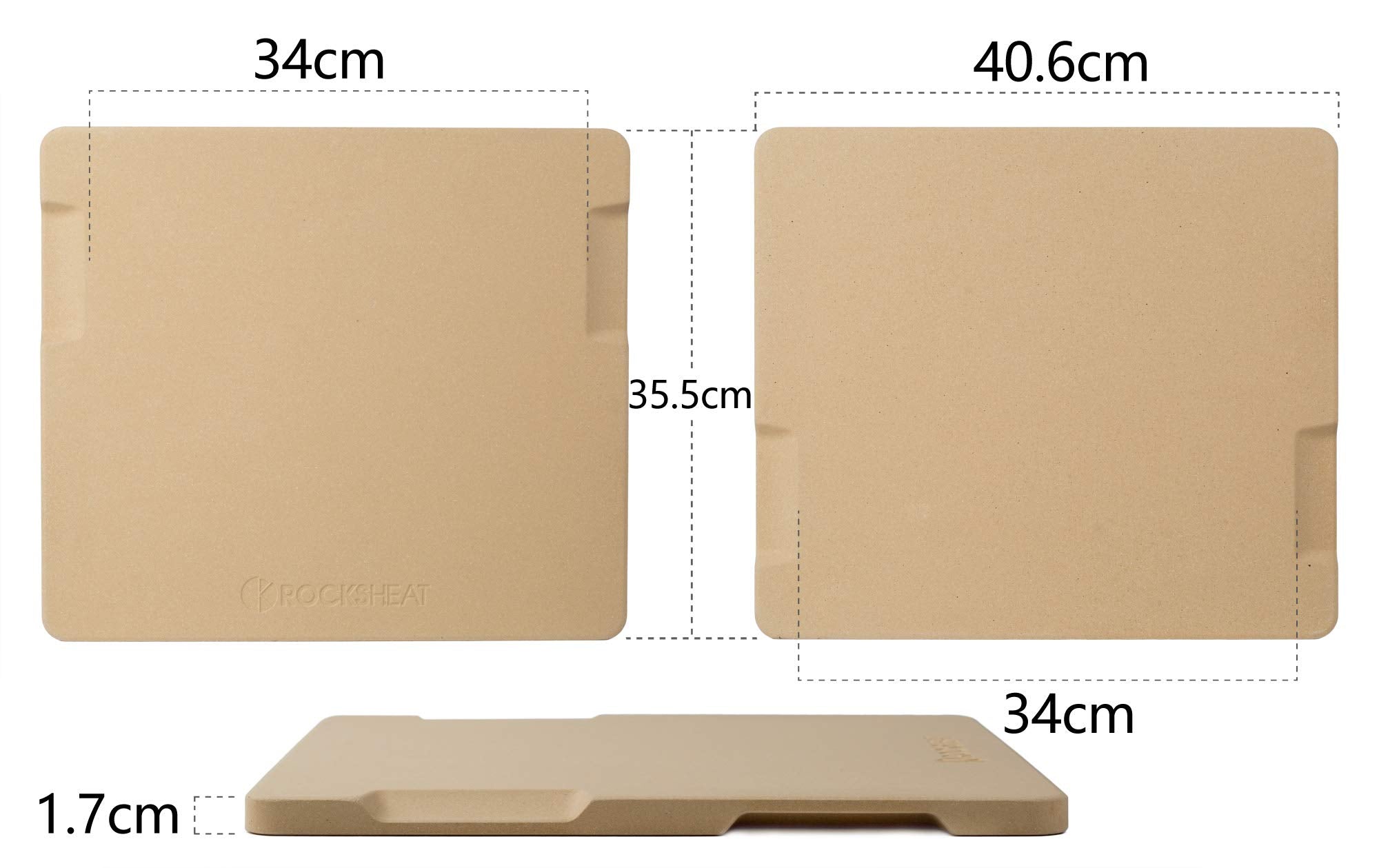 ROCKSHEAT Rectangular Pizza Stone with Handles for Oven and Grill, 1.7cm