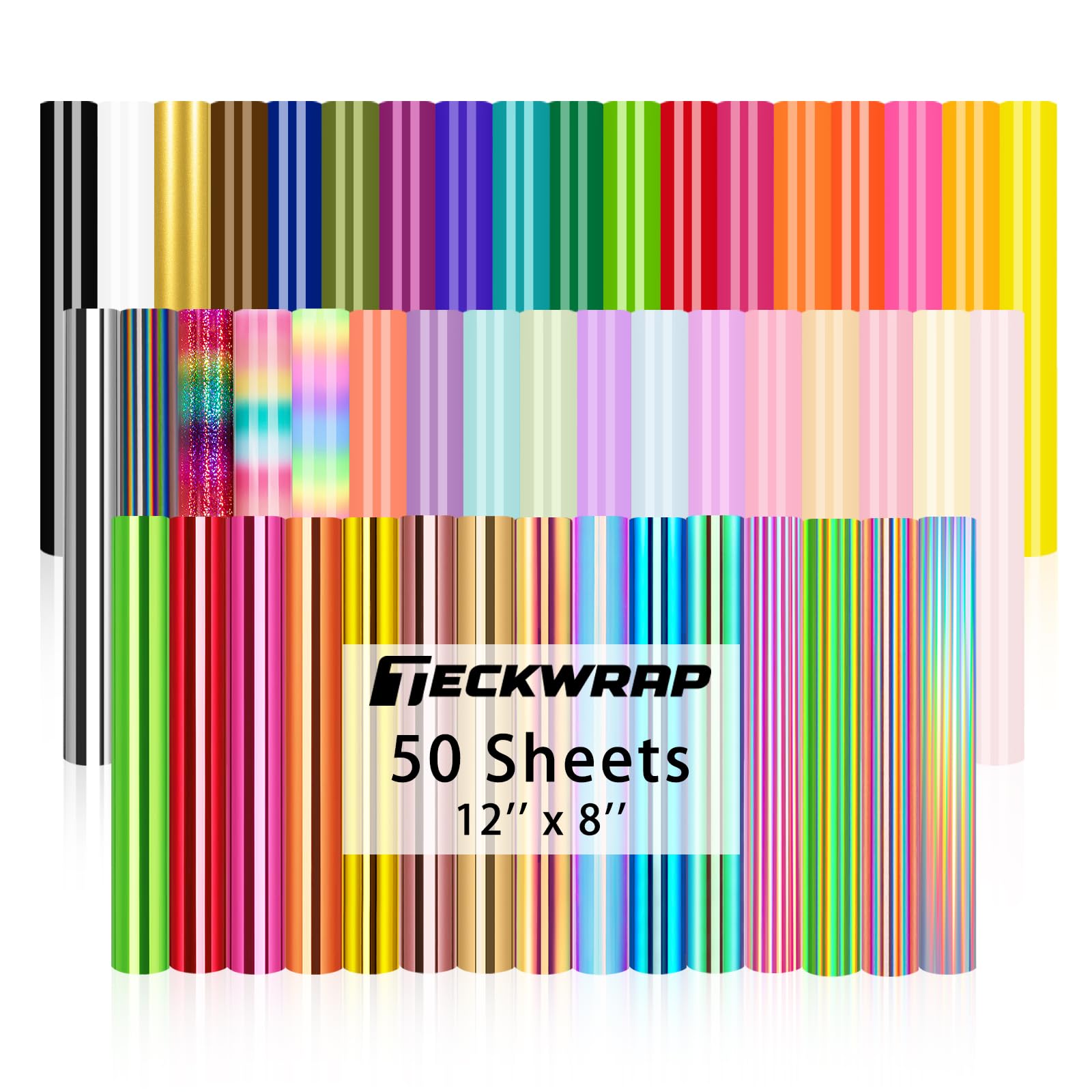 TECKWRAP 50 Pack Permanent Vinyl Bundle | 12"x8" Rainbow Adhesive Sheets