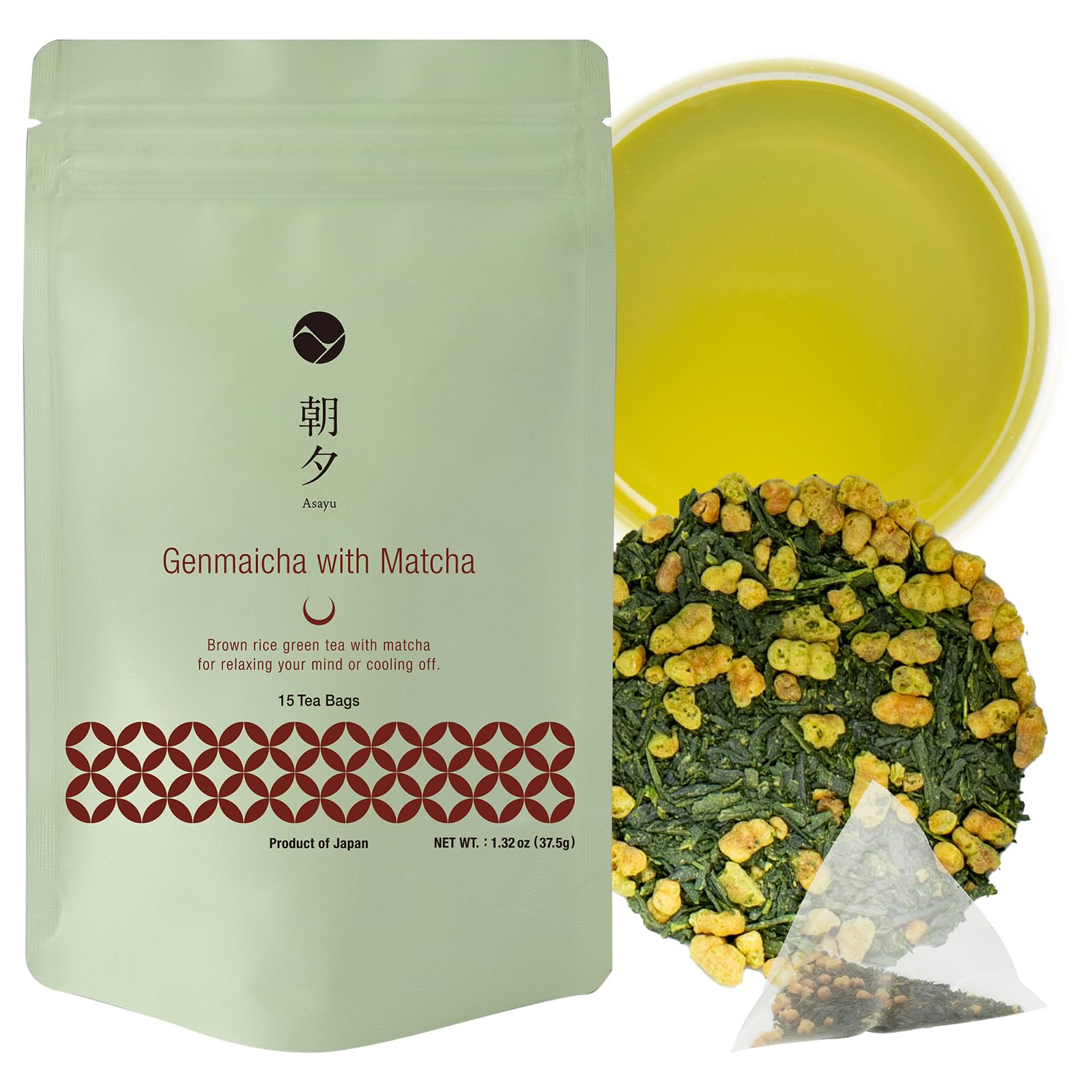Asayu Japan Genmaicha with Matcha - 15 Japanese Green Tea Bags