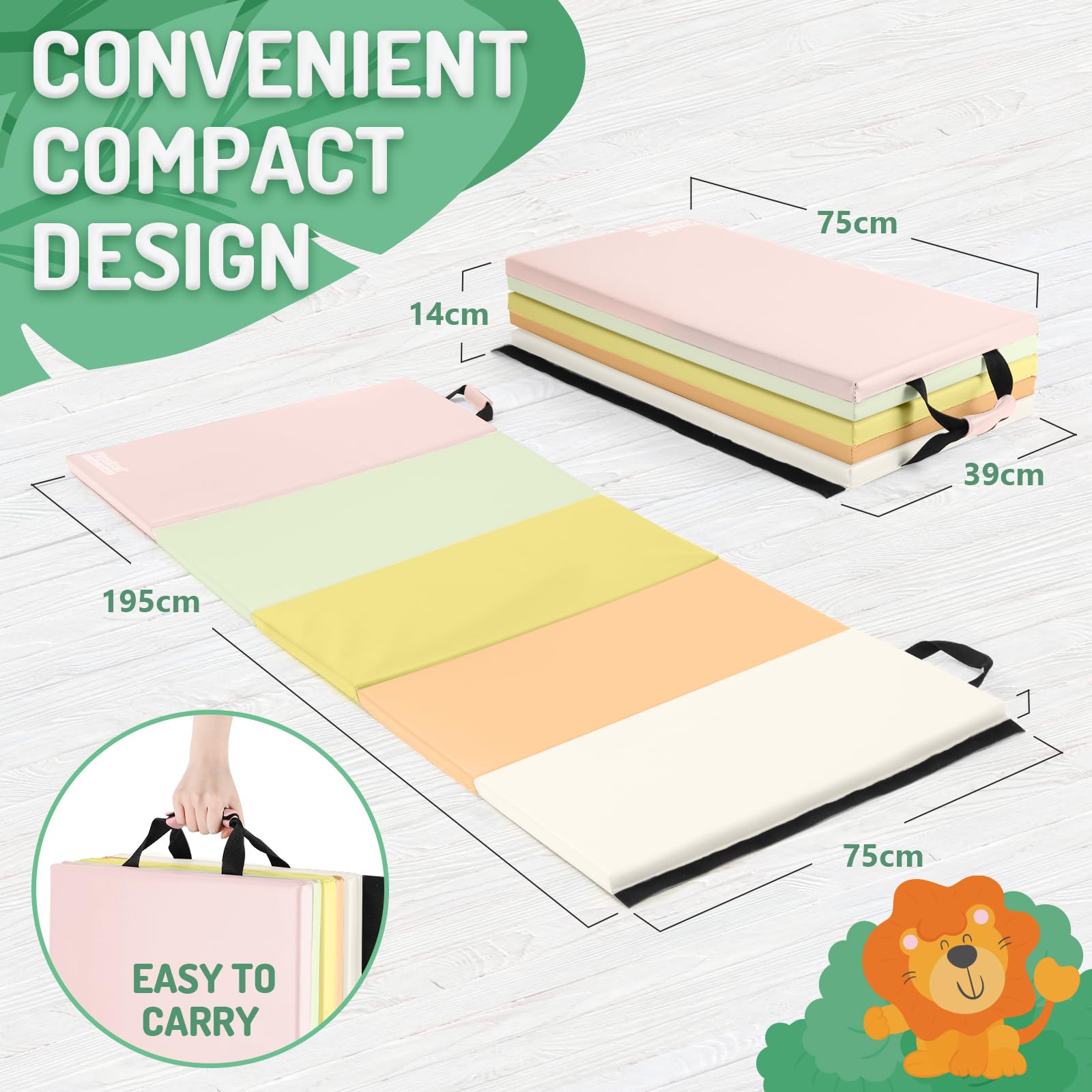 PhysKcal 5-Panel Folding Gymnastics Tumbling Mat | 6.4ft Thick Exercise Mat
