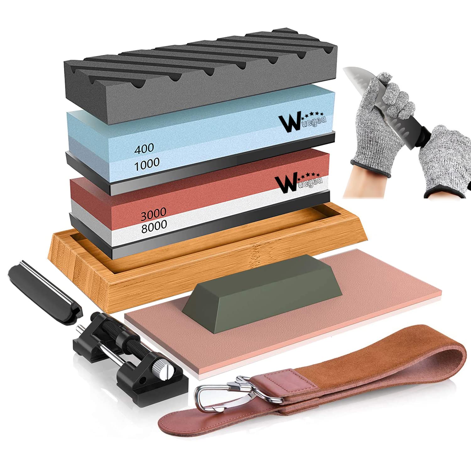 Jolof Store Whetstone Knife Sharpener Set – 400/1000 3000/8000 Grit Kit
