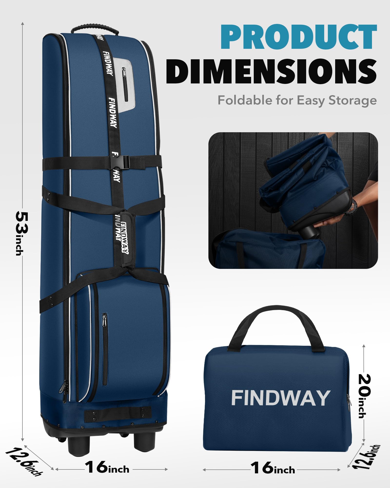 Findway Golf Travel Bag with Wheels | 1680D Waterproof Oxford Flight Case