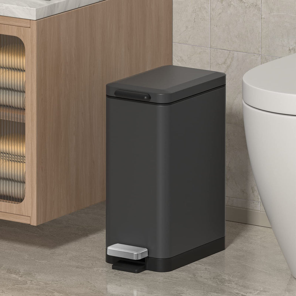 Mbillion 10L Slim Step Trash Can – Soft Close Stainless Steel Bin