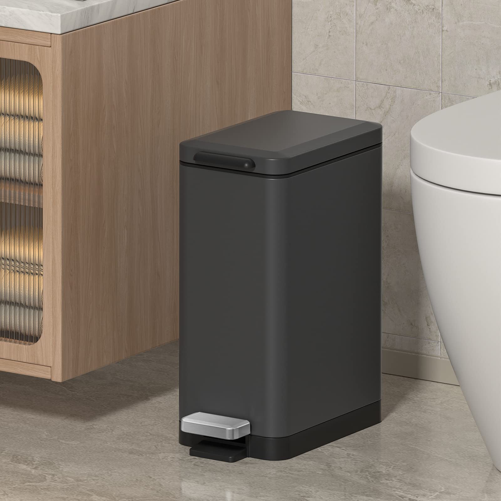 Mbillion 10L Slim Step Trash Can – Soft Close Stainless Steel Bin