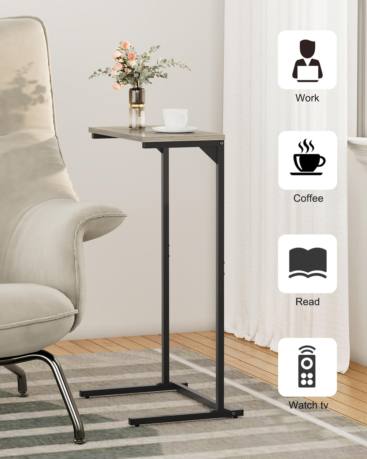 TUTOTAK C Shaped Side Table, Set of 2, Small End Table, 28.7 inch Tall Couch Sofa Table, Living Room, Bed Room, Greige V1TB01BG0712EU - image 4