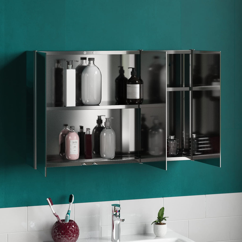 Bath Vida Tiano Triple Mirror Bathroom Cabinet | Stainless Steel Wall Unit