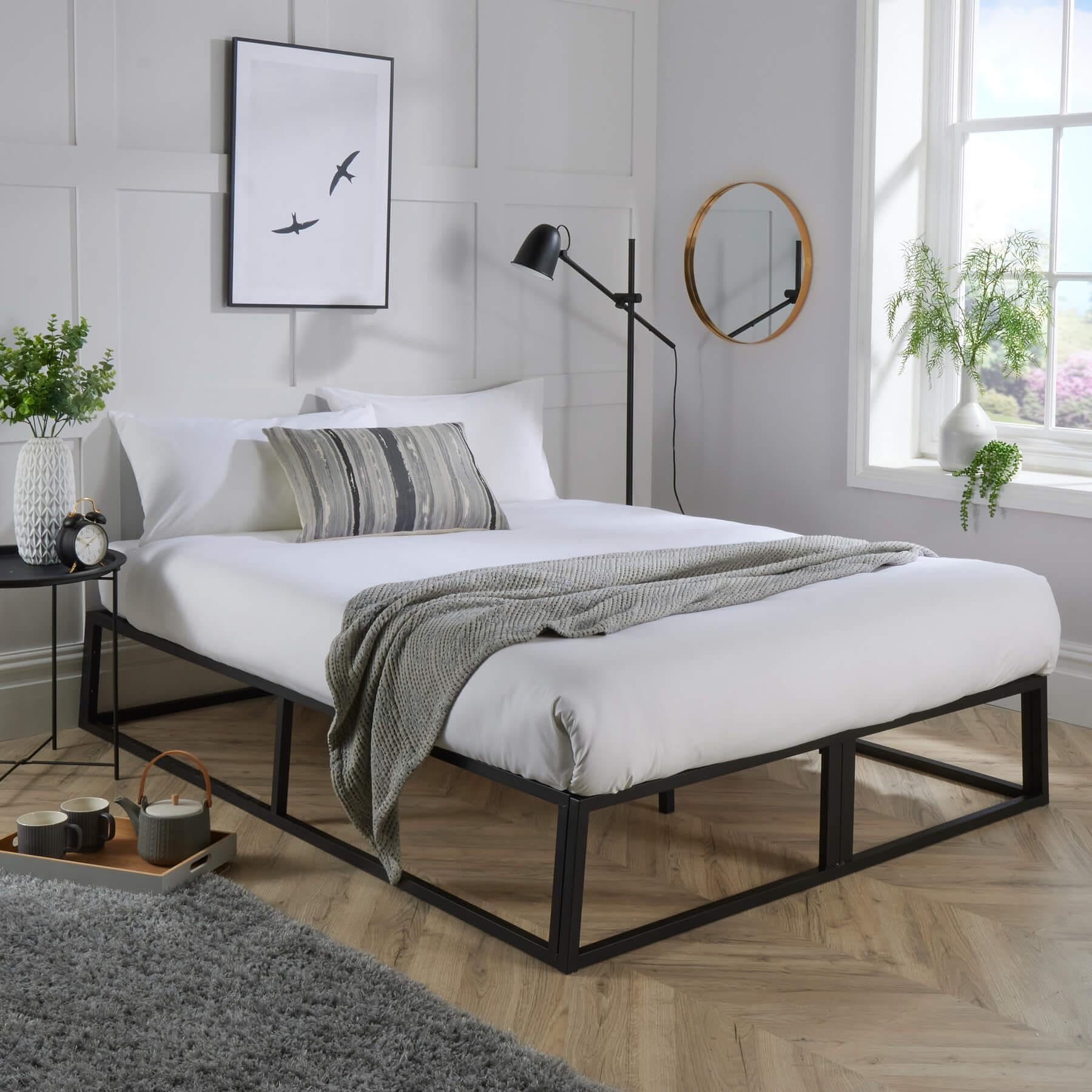 Jolof Store Double Metal Platform Bed Frame – Heavy Duty Slatted Support
