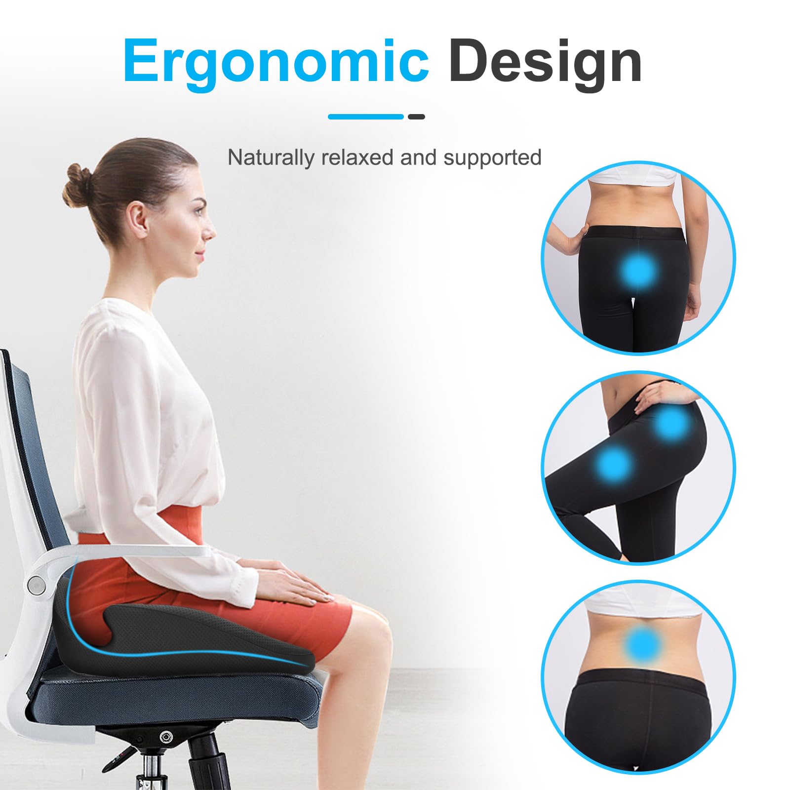 Ajiteogy Memory Foam Seat Cushion | Ergonomic Coccyx & Sciatica Relief